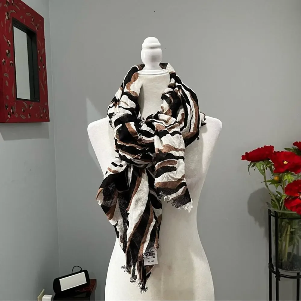 NEW Ann Taylor Loft Linen Multicolor Raw Hem Oversized Neutral Wrap Scarf OS NWT